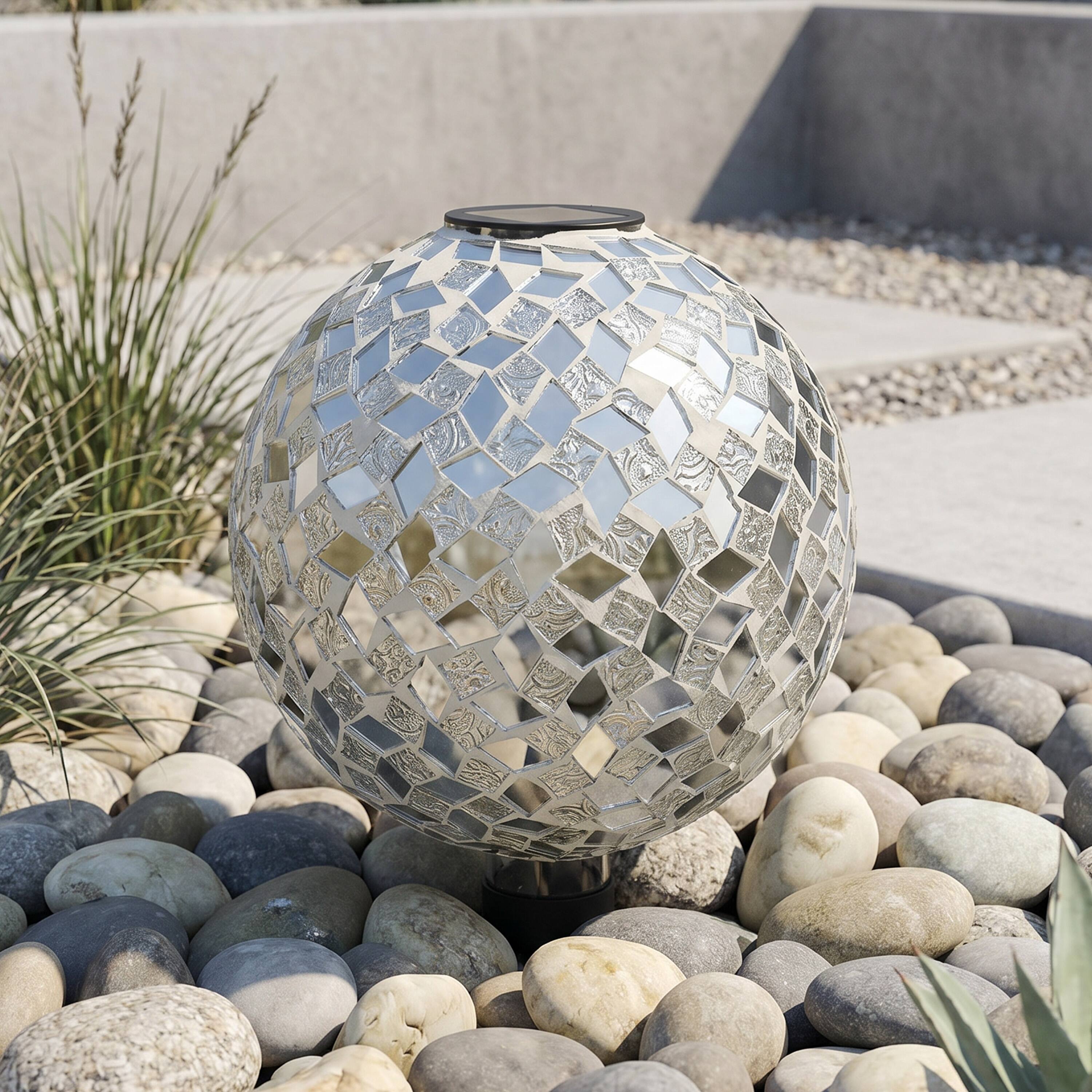 Alt View 7. Sunnydaze - Mosaic Gazing Ball with Solar Light - 10 in - 2pk - Mirrored Diamond.