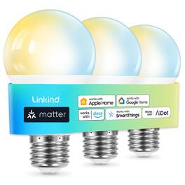 Linkind - A19 Smart LED Bulb, Matter Compatible, 800lm Tunable (3 Pack) - White