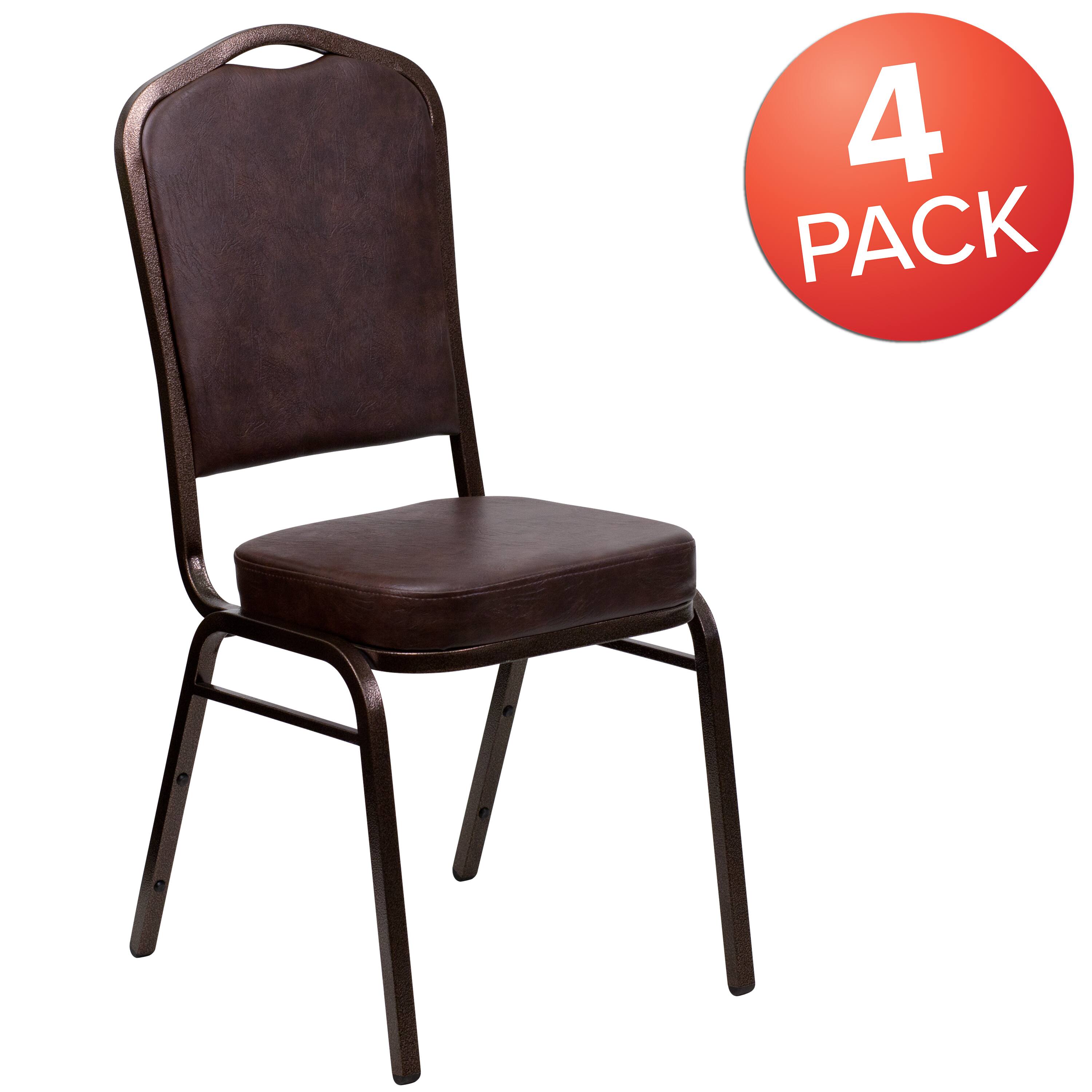 Alt View 1. Emma + Oliver - 4 Pack Crown Back Stacking Banquet Chair - Brown Vinyl/Copper Vein Frame.