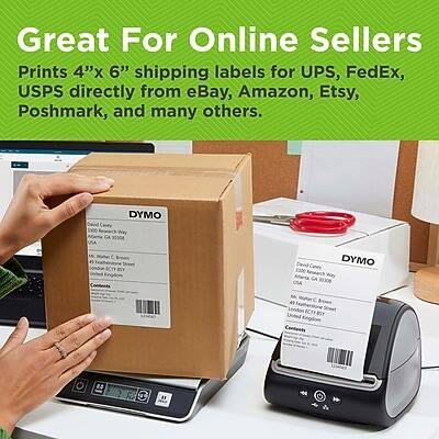 Great For Online Sellers  
Prints 4"x 6" shipping labels for UPS, FedEx, USPS directly from eBay, Amazon, Etsy, Poshmark, and many others.  

DYMO  
Reitech Wy GA USA  
Contents  
Cavy DYMO CA BOAUK USA  
49 BY Kingdom Contents  
ALE