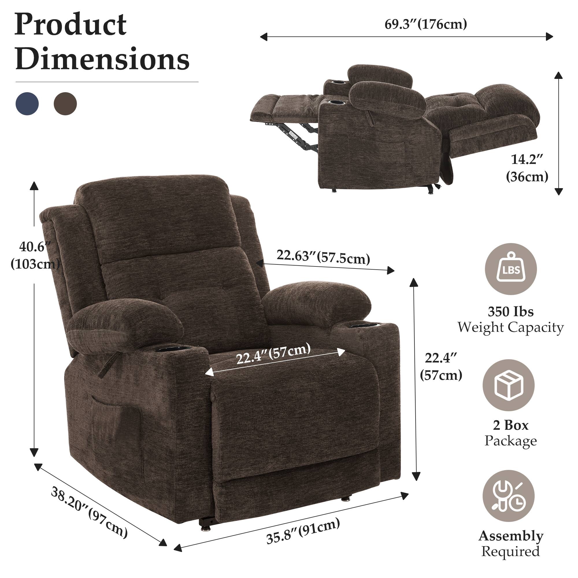 Product Dimensions  
69.3" (176cm)  
14.2" (36cm)  
40.6" (103cm)  
22.63" (57.5cm)  
22.4" (57cm)  
350 lbs Weight Capacity  
38.20" (97cm)  
35.8" (91cm)  
2 Box Package  
Assembly Required