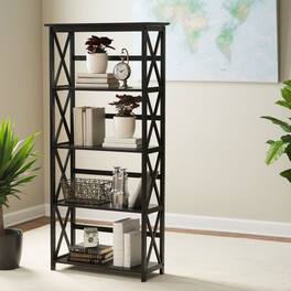 Hivvago - Tall 5-Tier Bookcase - Black Wood Finish