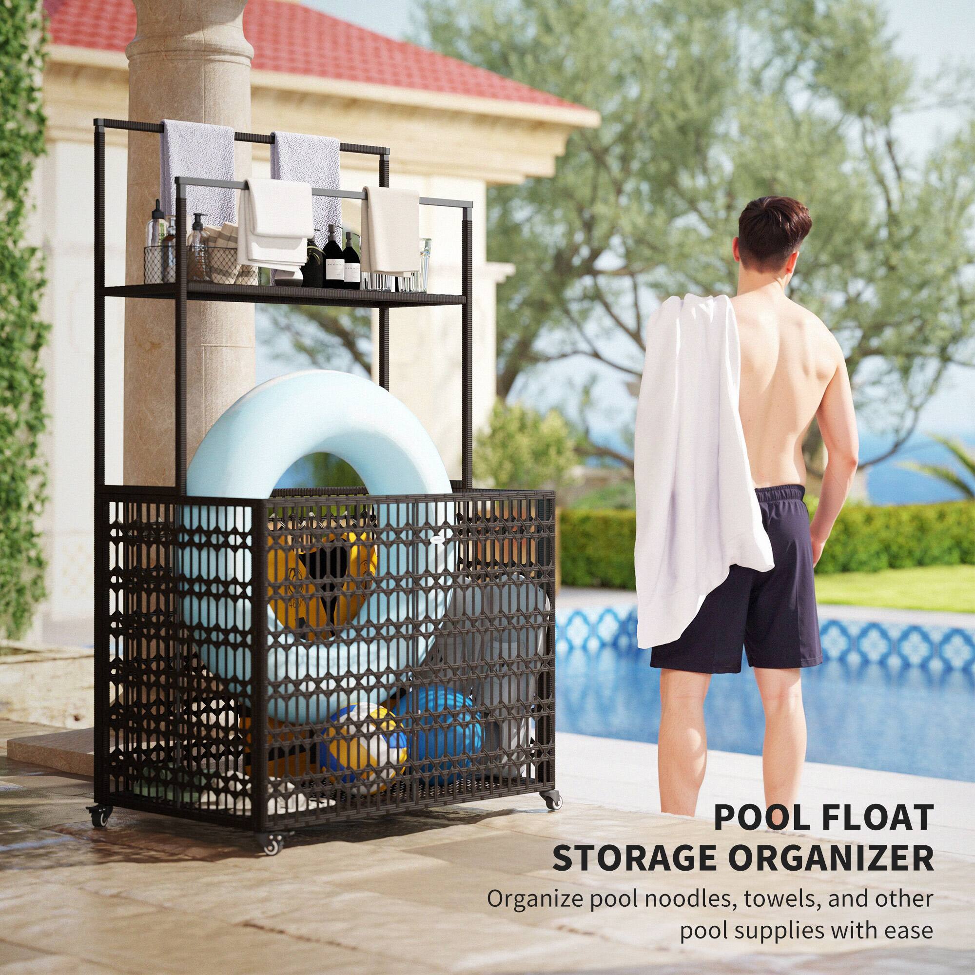 POOL FLOAT STORAGE ORGANIZER

Organize pool noodles, towels, and other pool supplies with ease.