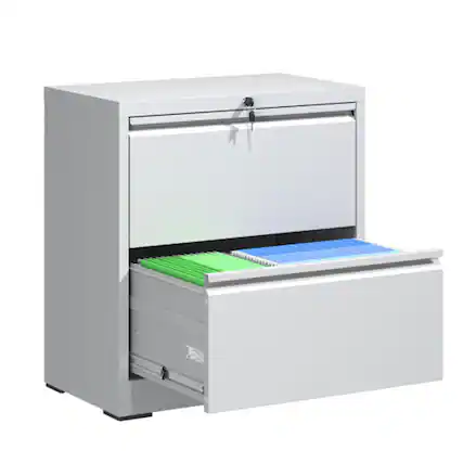 Front. HTUTWOO - 2 Drawer Lateral File Cabinet with Lock - Metal Filing Cabinet for Home,Steel Wide Horizontal Filing Cabinets for Letter - White.
