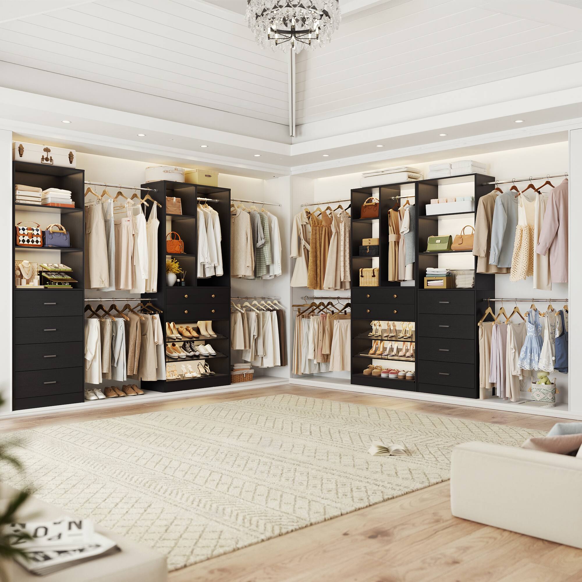 Alt View 3. Aheaplus - 49''-127'' Adjustable Closet Organizer System with 6 Drawers, 4 Hanging Rods, and Shelves - Black.