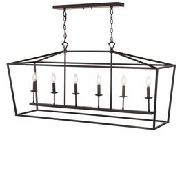 Jonathan Y - Pagoda 49" 6-Light Classic Traditional Metal Linear Cage Lantern LED Pendant, Oil Rubbed Bronze - Oil-Rubbed Bronze