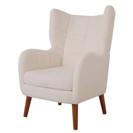 Boyel Living - 41 in. H Back Thickened Upholstered Teddy Wool Chair with Birch Wood Legs - White