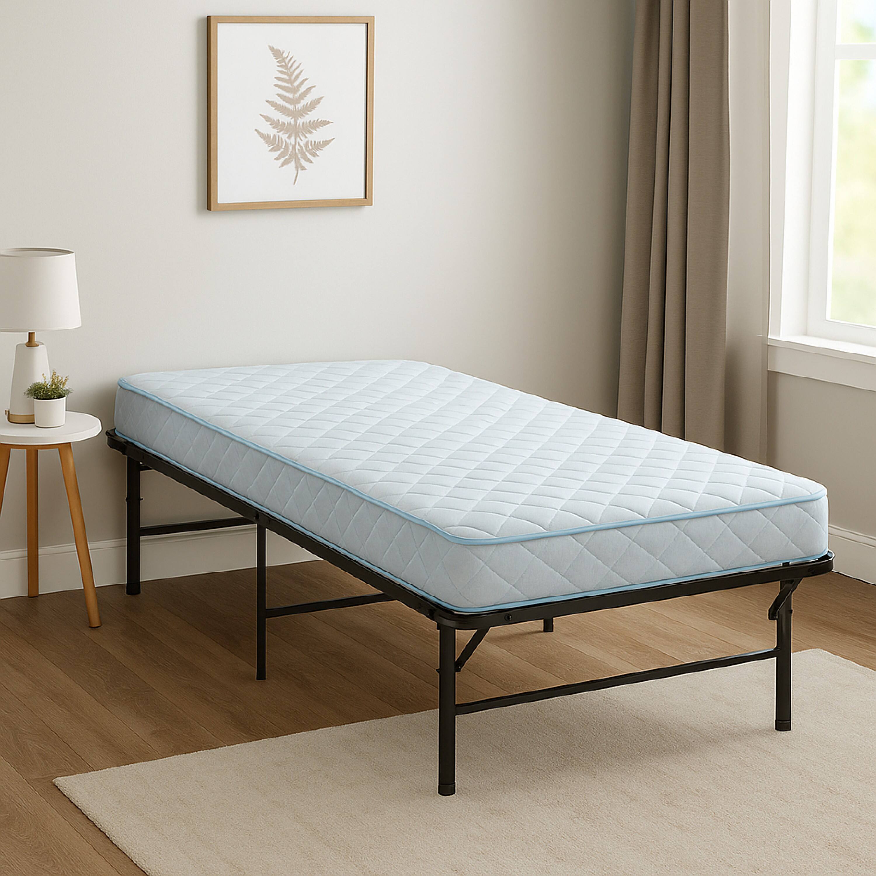 Alt View 5. Manhattan Lane - Adel Twin Size Low Profile Bed, Foldable Metal Frame - Black.