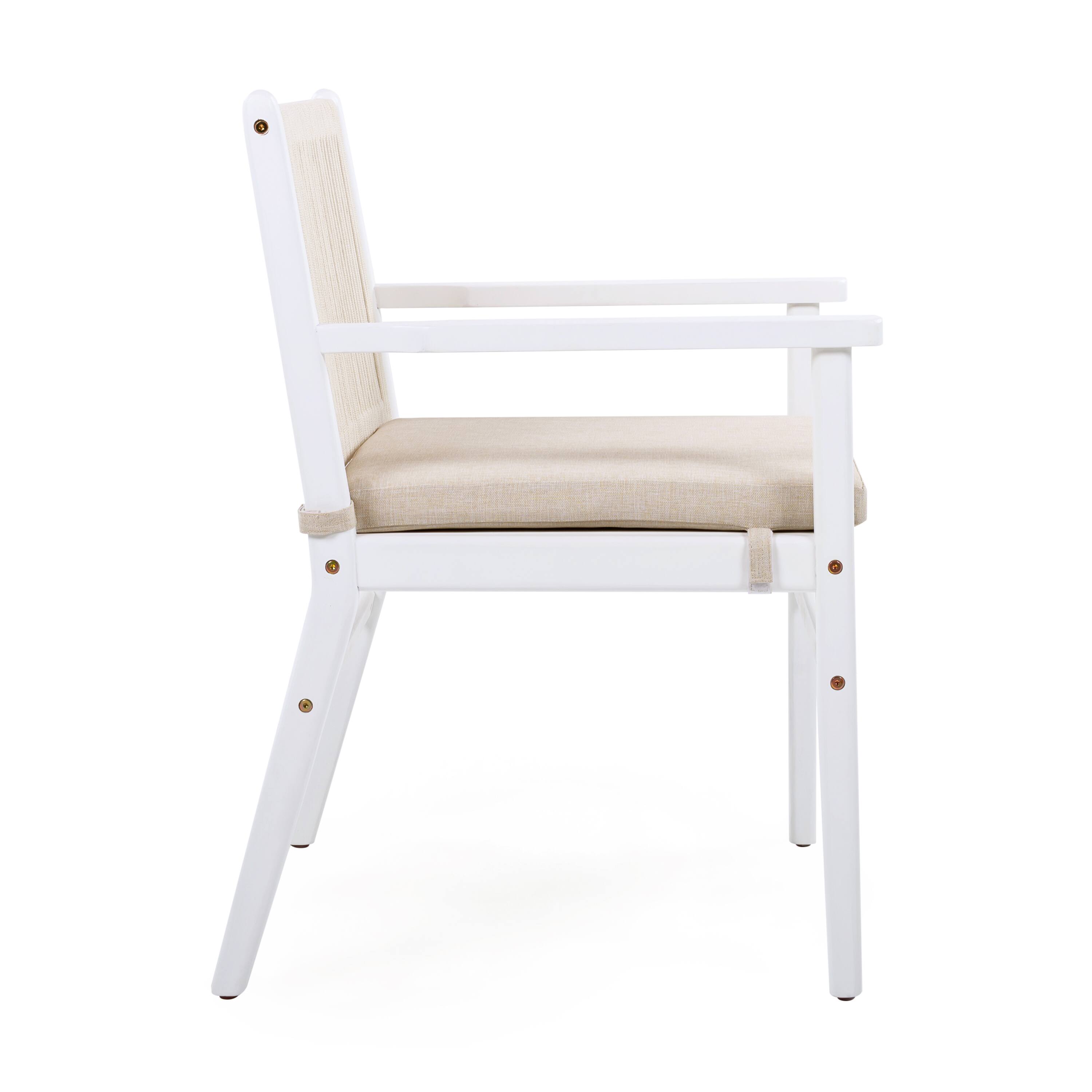 Alt View 1. Mondawe - Set of 2 Acacia Wood Patio Armchair with Rope Design Back and Water Repellent Cushion - Beige+White.