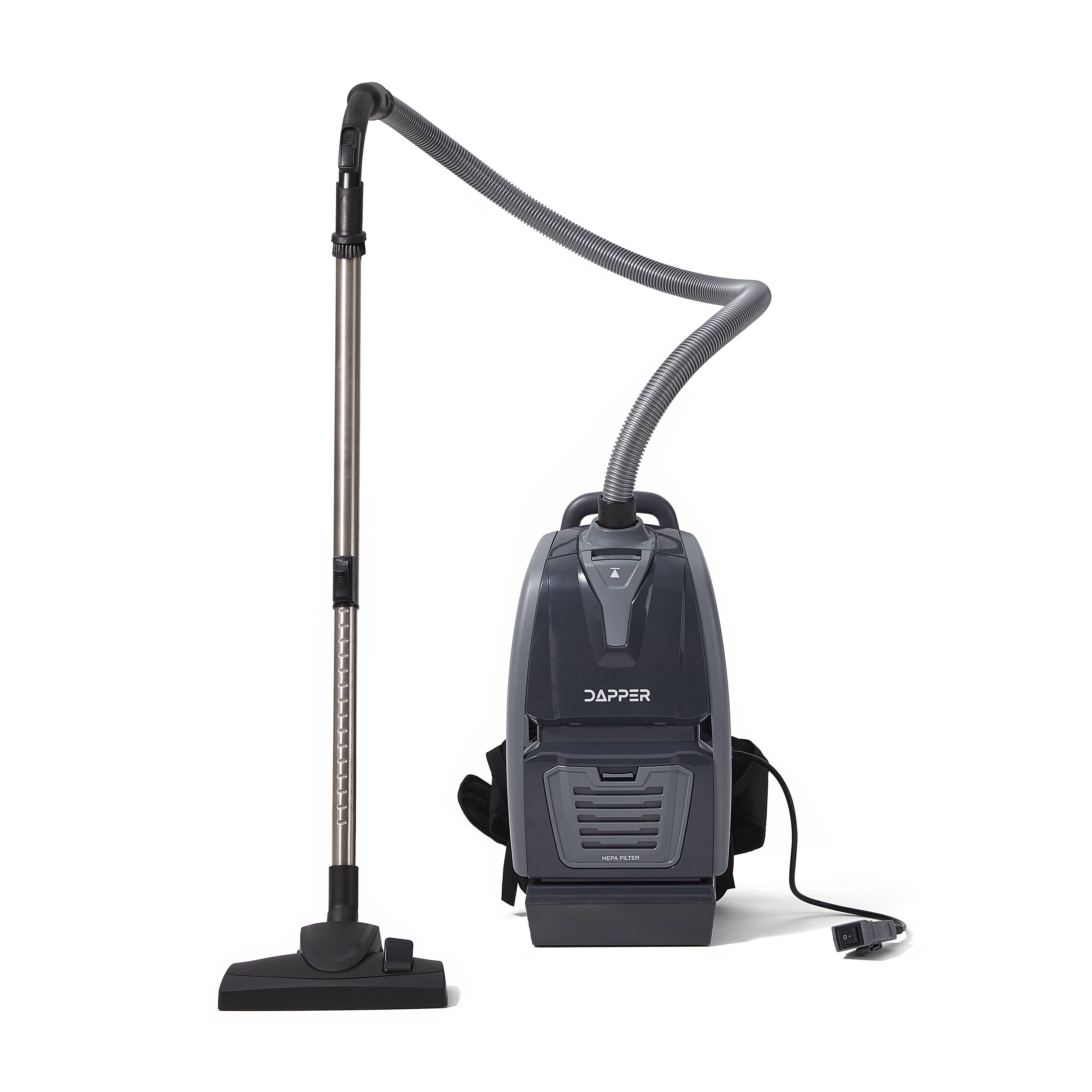 Angle. Dapper Supply - Dapper Commercial Battery Backpack Vacuum 15 lb 6 Qt HEPA Filter 2 in 1 Blower Hard Floors Carpet Stairs Tight - Black.