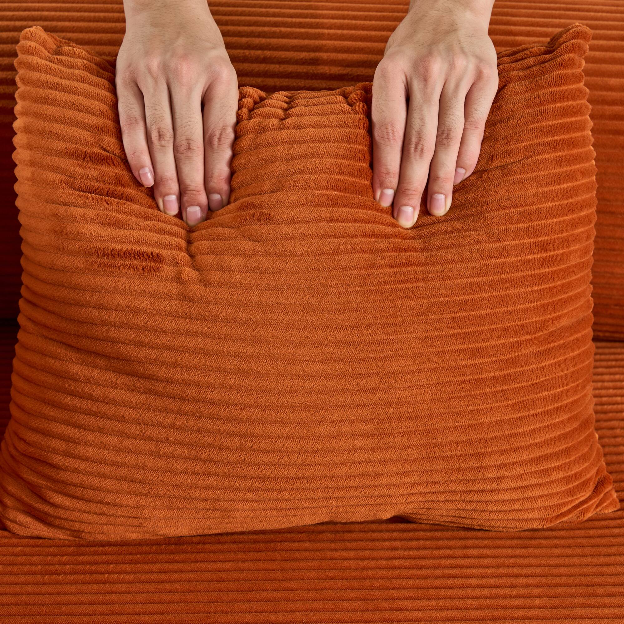 Alt View 10. GOODSILO - Convertible Sleeper Sofa in Cylindroy Fabric | Features a Cylindrical Pillow & Space-Saving Foldable Design - Orange.