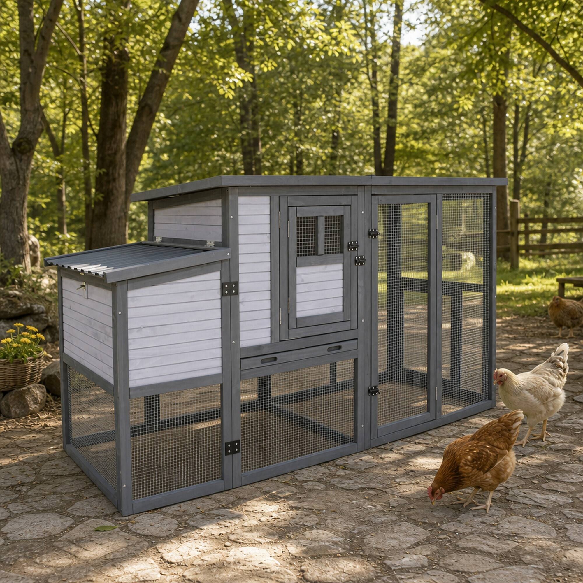 RYHNUYNE 79 in Wooden Chicken Coop, Outdoor Hen House for 5 8 Birds ...