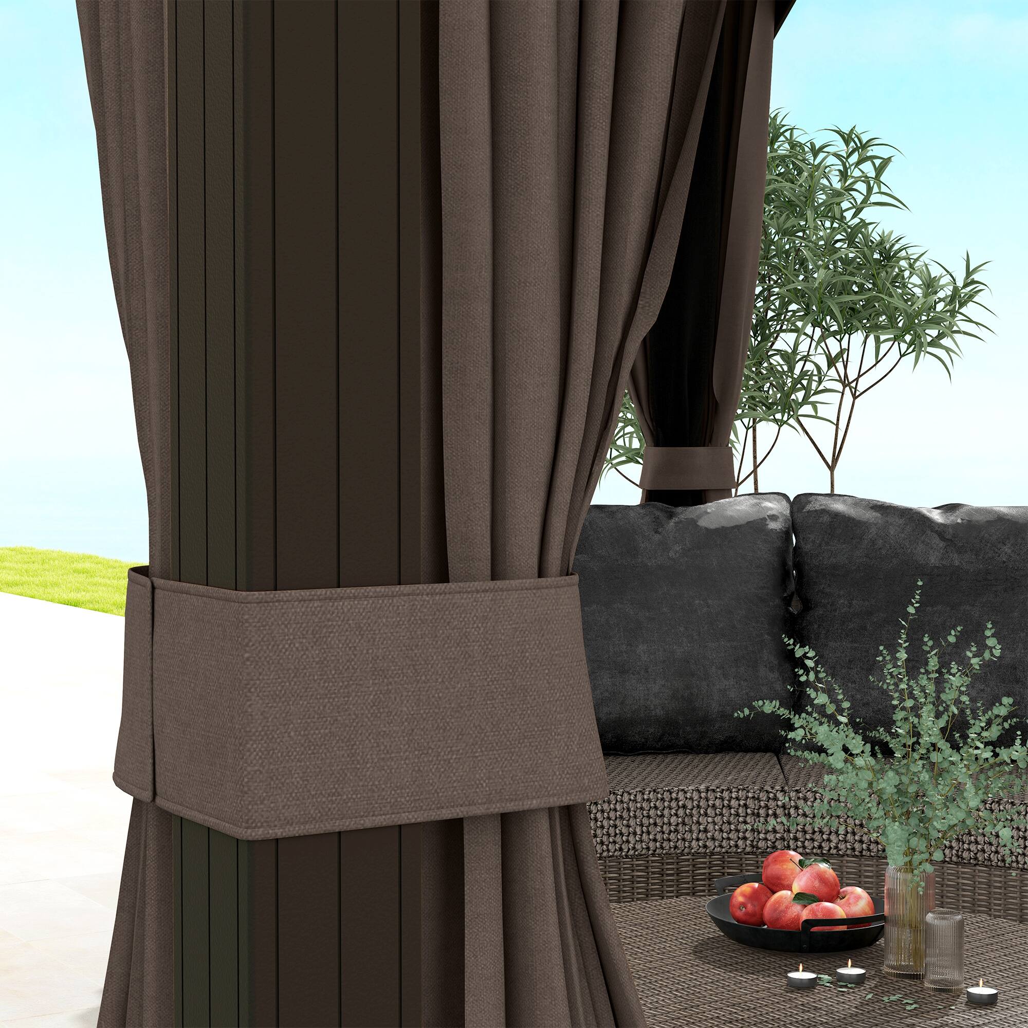 Alt View 7. Outsunny - 10' x 12' Hardtop Gazebo with Curtains and Netting, Permanent Pavilion Metal Single Roof Gazebo Canopy - Coffee.