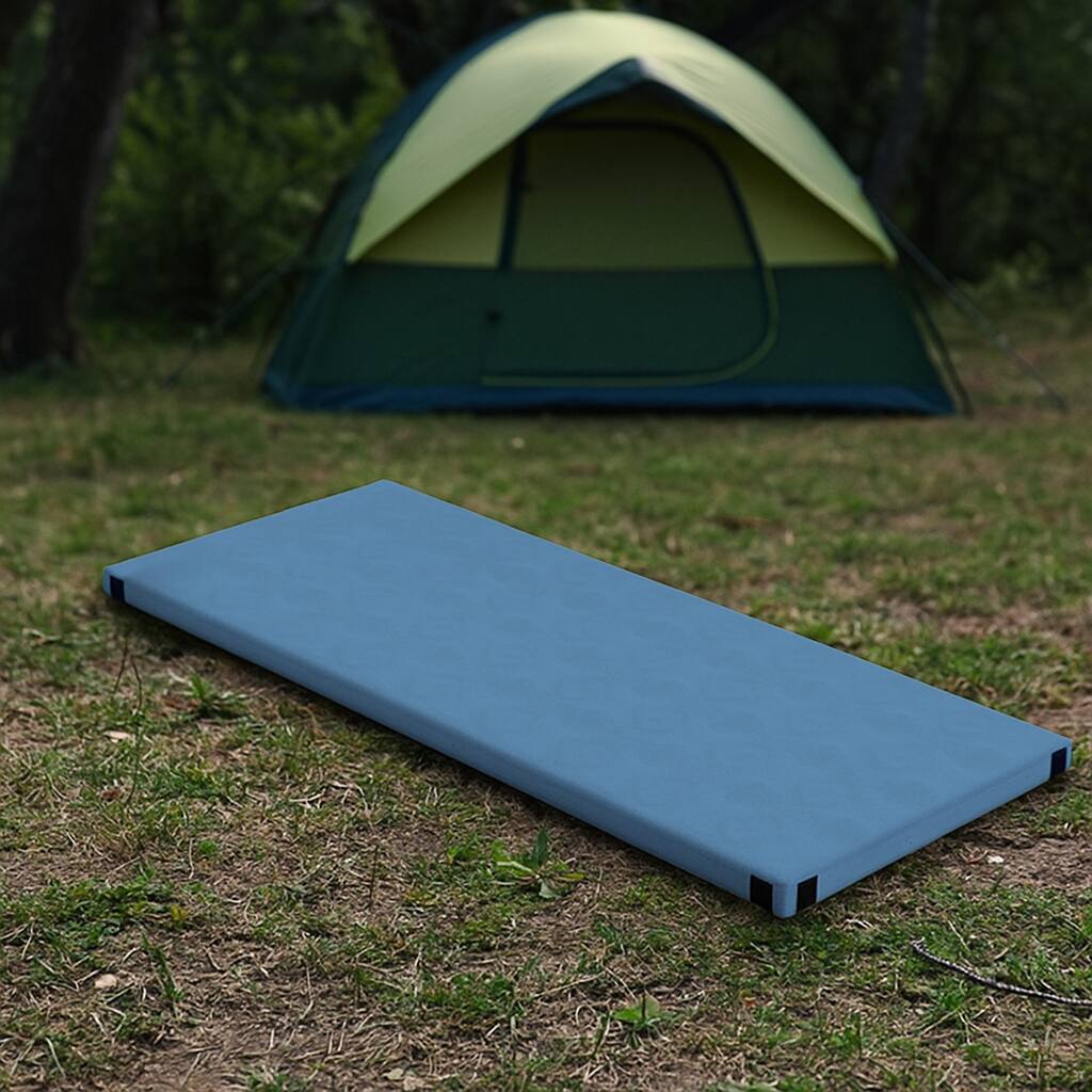 Front. BreeBe - Portable Folding Camping Pad with Supportive Foam and Non-Slip Base - Navy.