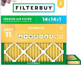 Filterbuy - 14x14x1 MERV 11 Pet & Allergy Defense, Electrostatic Pleated HVAC AC Furnace Air Filters Replacement (2-Pack) - Gold