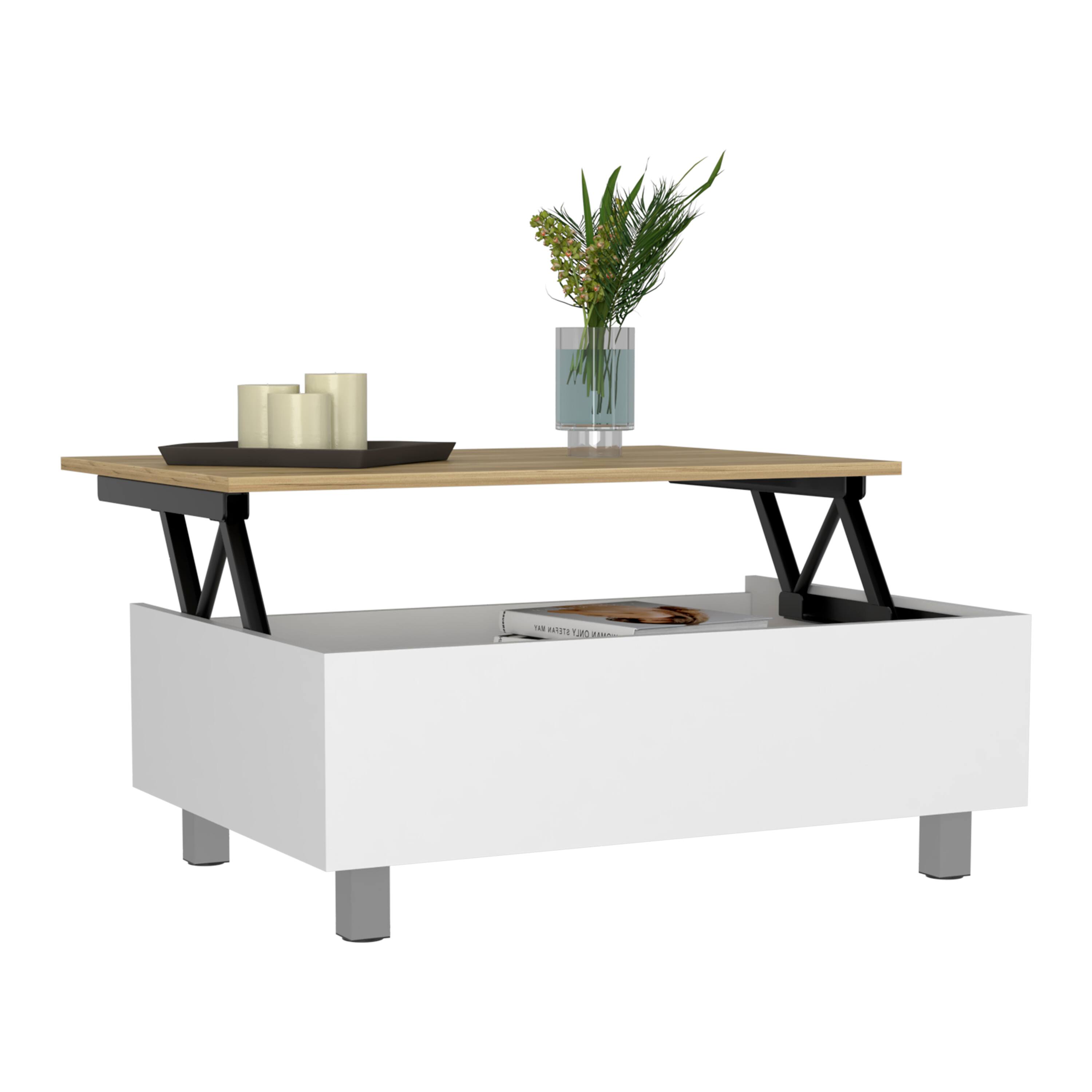 Alt View 2. TuHome - Gambia Lift Top Coffee Table, Four Legs - White / Light Oak.