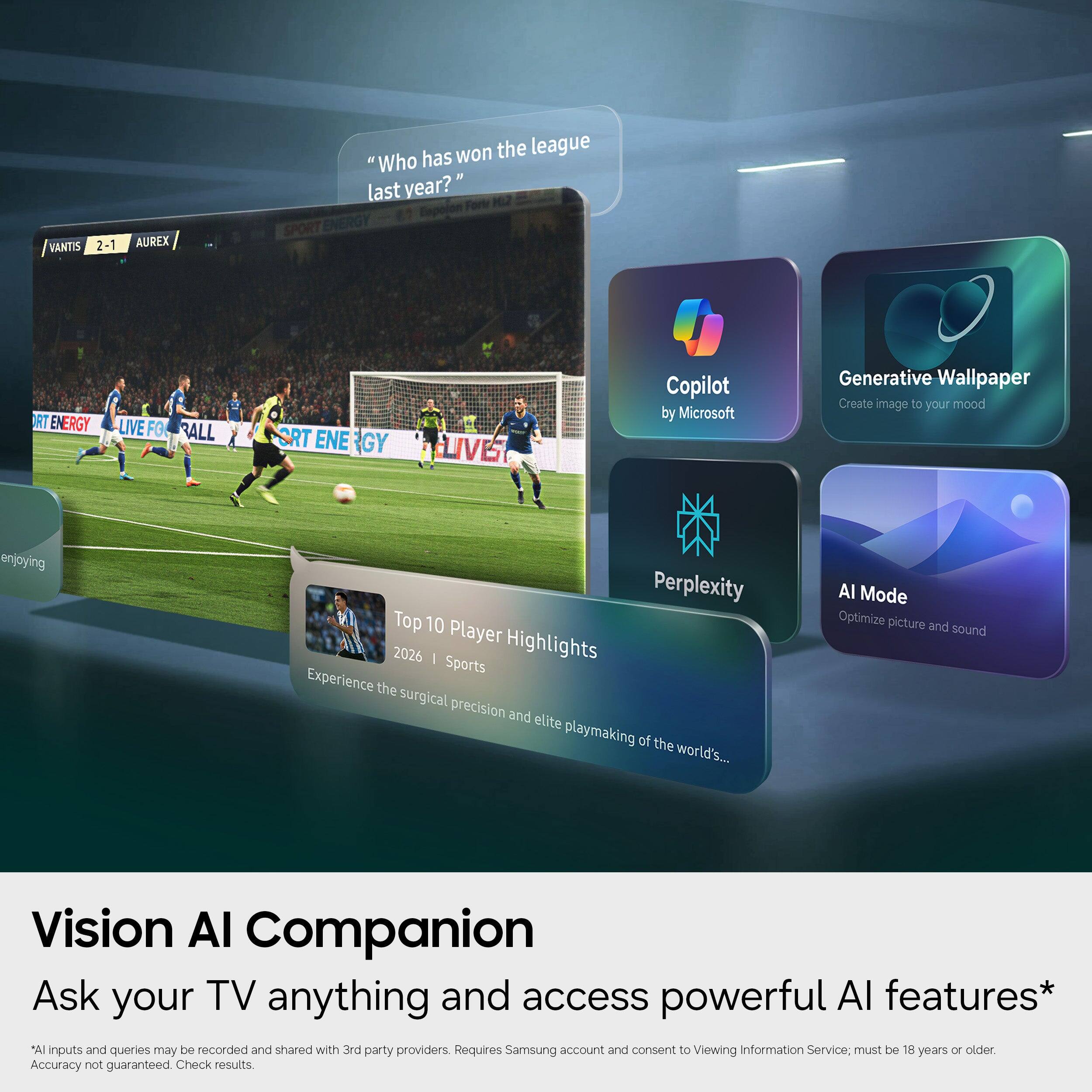 VANTIS 2-1 AUREX has won the league "Who last year?" Fort i2 Espoion SPORT ENERGY ORT ENERGY LIVE FO BALL CRT ENE GY LIVE Copilot by Microsoft Generative Wallpaper Create image to your mood enjoying Perplexity Top 10 Player 2026 Highlights Sports Experience the surgical precision and elite playmaking of the world's.. Al Mode Optimize picture and sound Vision Al Companion Ask your TV anything and access powerful AI features* "Al inputs and queries may be recorded and shared with 3rd party providers. Requires Samsung account and consent to Viewing Information Service: must be 18 years OF older. Accuracy not guaranteed Check results.