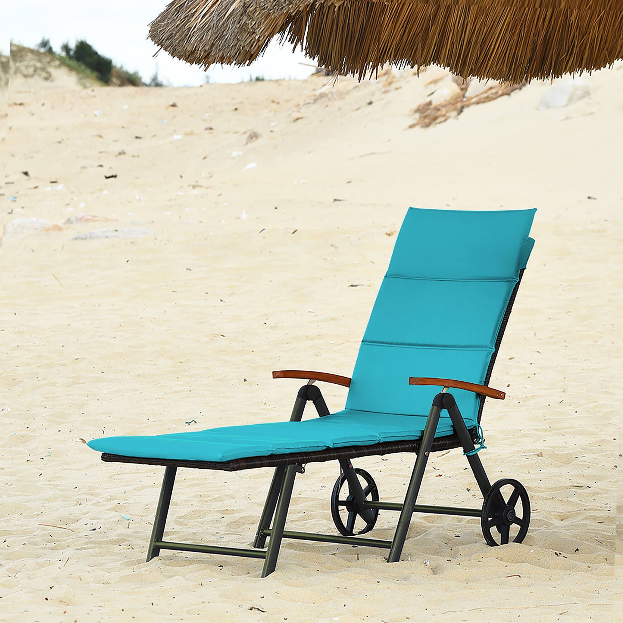 Alt View 3. Costway - Aluminum Rattan Lounger Recliner 5-Position Adjustable Chair - Turquoise.