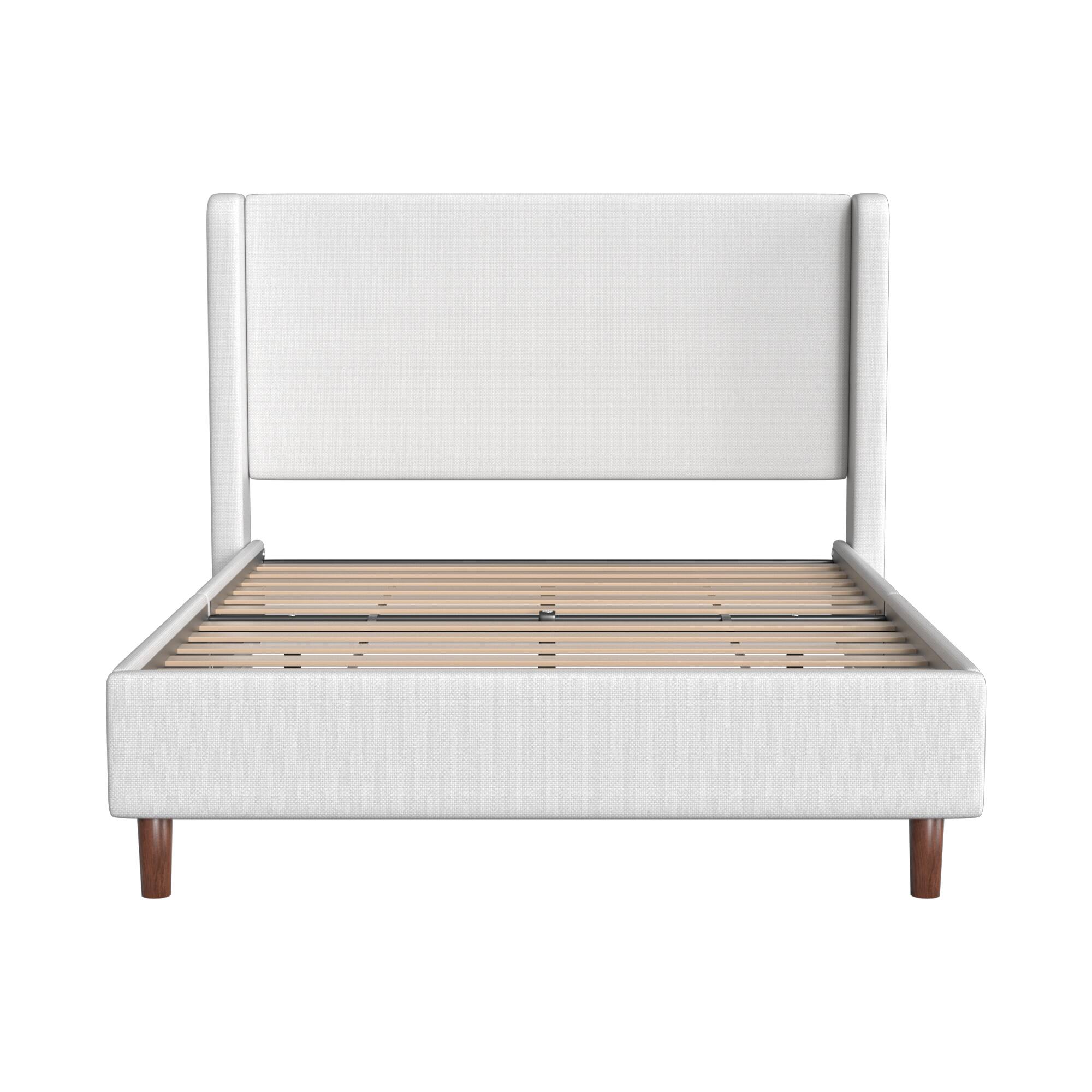 Alt View 4. KERDOM - Platform Bed Frame With Chenille High Headboard & Strong Legs, Tall Wingback, Noise-Free, 800lbs Capacity, Widen Side - White.