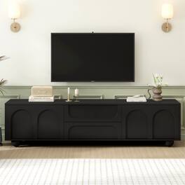 CheryLife - 69.6 in. TV Stand With Arched Doors and 2 Drawers for TVs up to 75" - Black