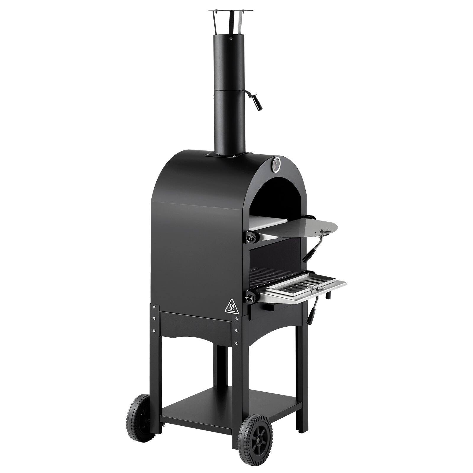 Alt View 9. Glintex - 12in Pizza Oven Outdoor Pellet Maker, 1000°F Max Temp, Portable Design with Wheels - Black.