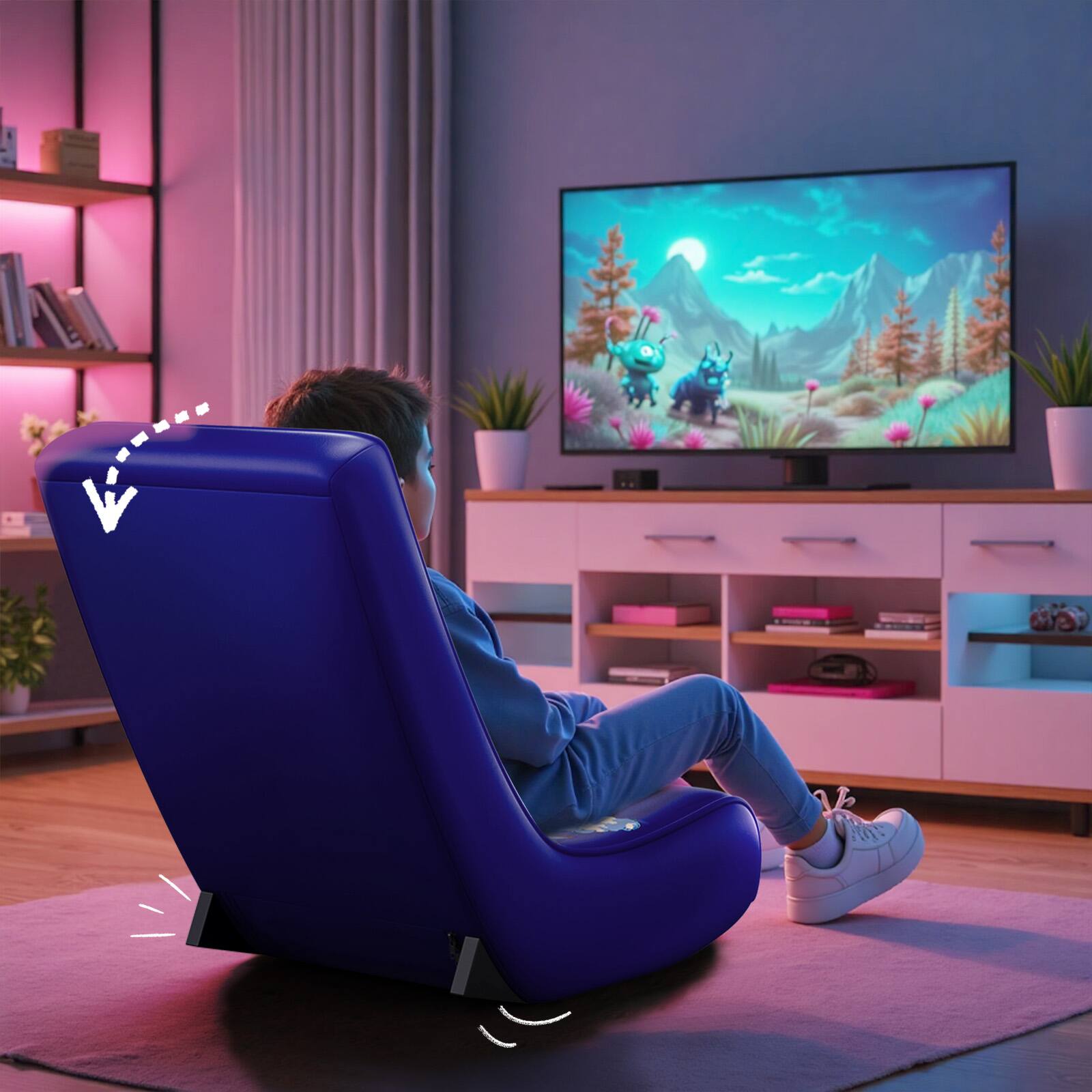 Back. GTPlayer - Rocker Floor Gaming Chair Ergonomic Comfortable Floor Rocker,Blue - Blue.