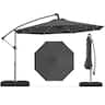 Costway - 10 FT Solar Offset Hanging Umbrella Patio Cantilever Umbrella with 32 LED Lights - Gray