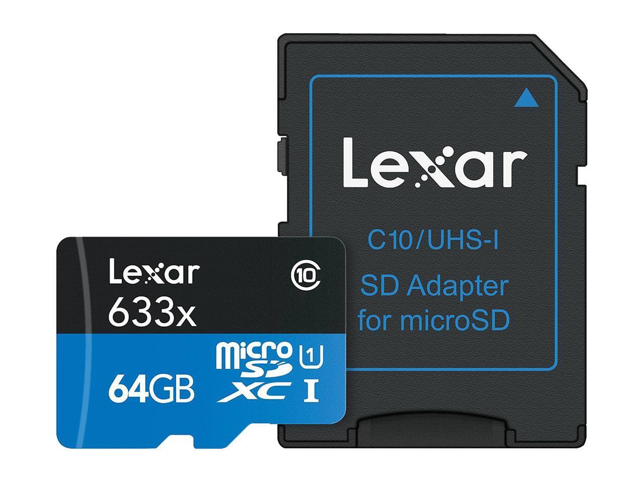 Lexar C10/UHS-I SD Adapter for microSD  
Lexar 633x  
64GB  
MicroSD U1 XC I