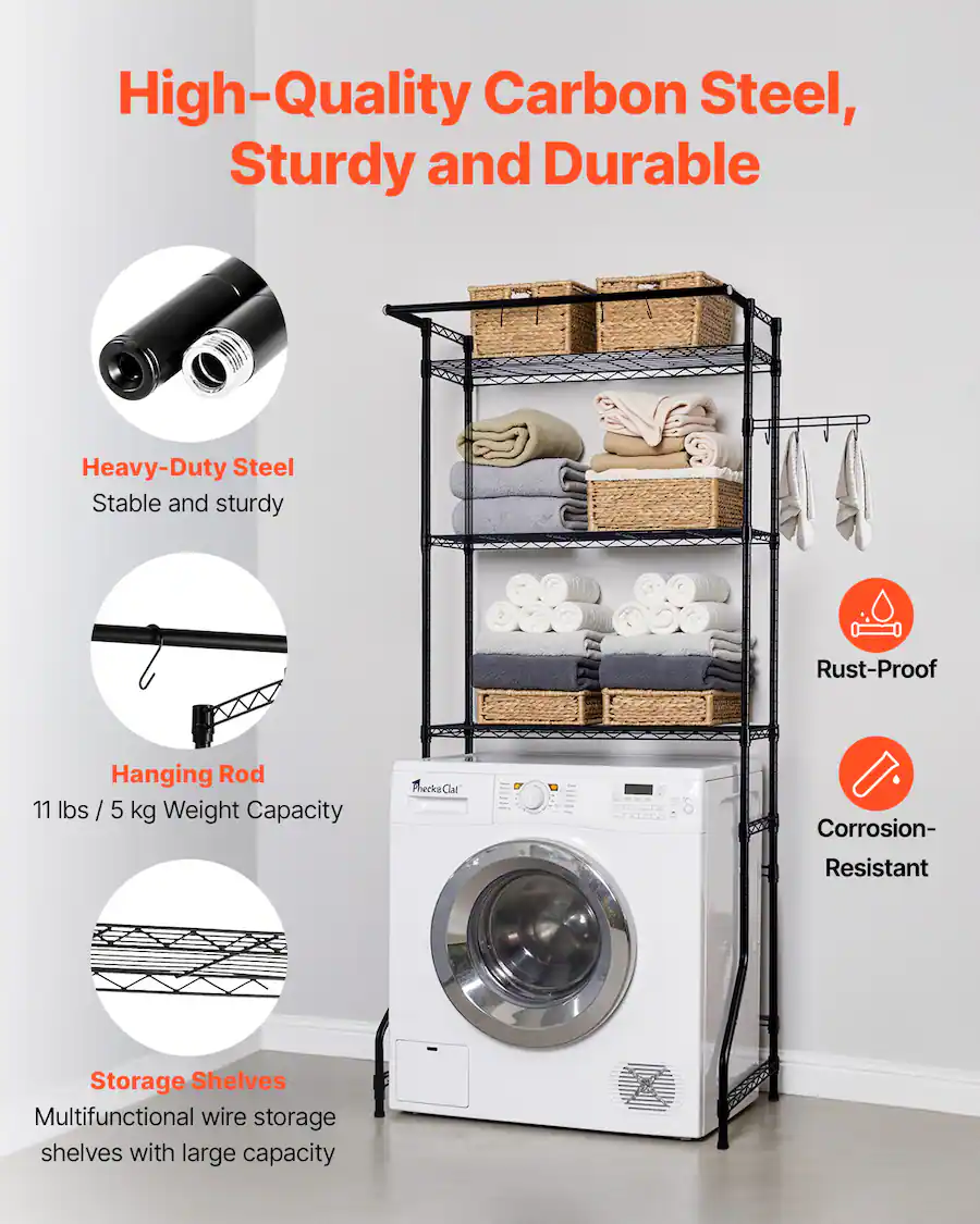 Coming Rod Racks VEVOR Over Washer and Dryer Storage Shelf,3 Tiers Laundry Room Drying ...