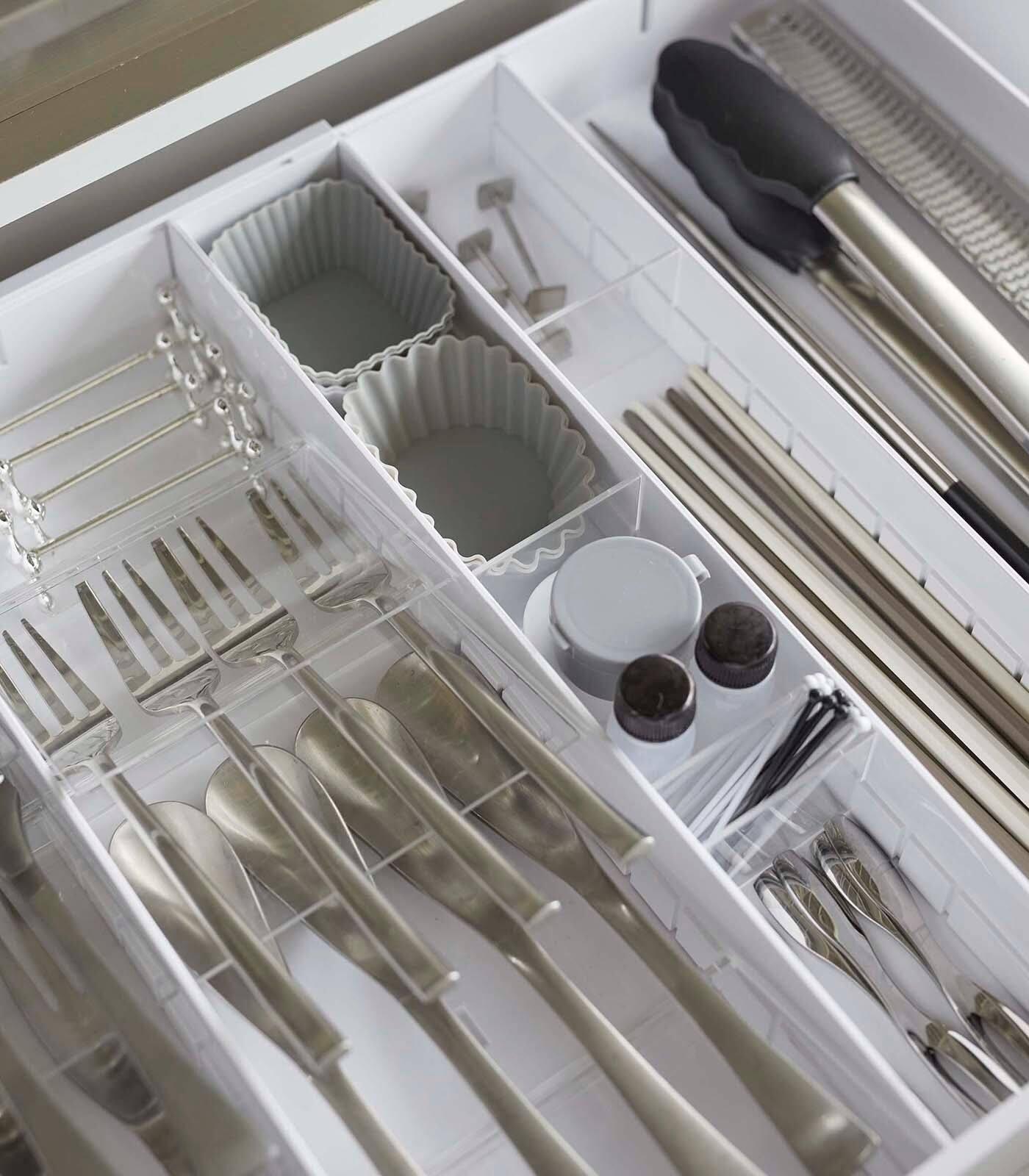 Back. Yamazaki Home - Expandable Cutlery Organizer - Large - white.