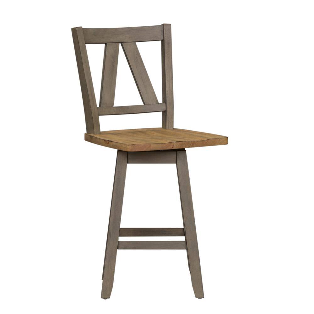 Back. Liberty Furniture Industries - Lindsey Farm Counter Height Swivel Chair (RTA)-Set of 2 in Gray - Gray.