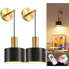 Front. Dazzed Corner - Battery Operated Wall Sconce Set of 2,with 5200mAh Dimmable Detachable Bulbs and Remote, 9 Colors Sconces Wall Decor.