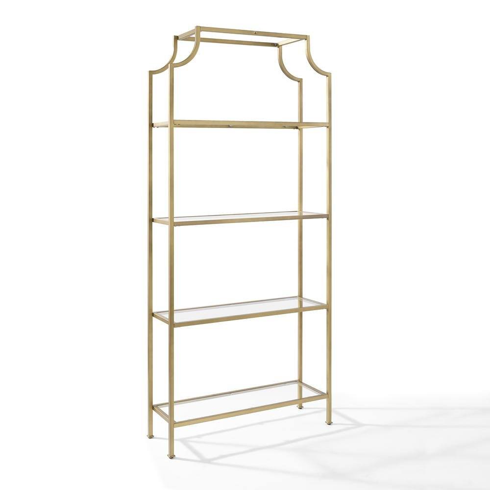 Back. FurniFact - Freestanding Shelf with Soft Gold Finish and Anti-Tip Hardware - Soft Gold.