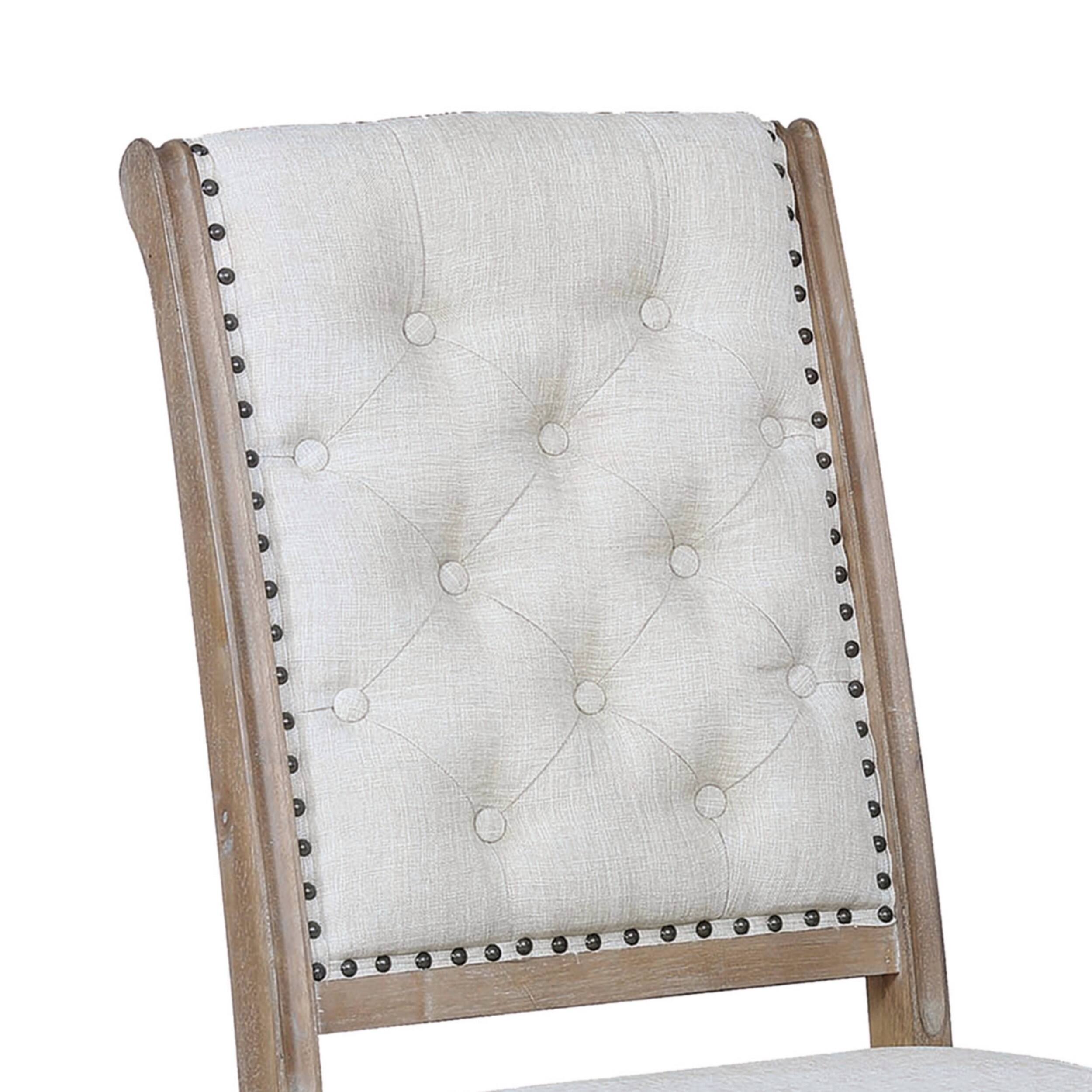 Alt View 2. Manhattan Lane - Button Tufted Fabric Side Chair with Cabriole Legs,Set of 2 - Brown and Cream.