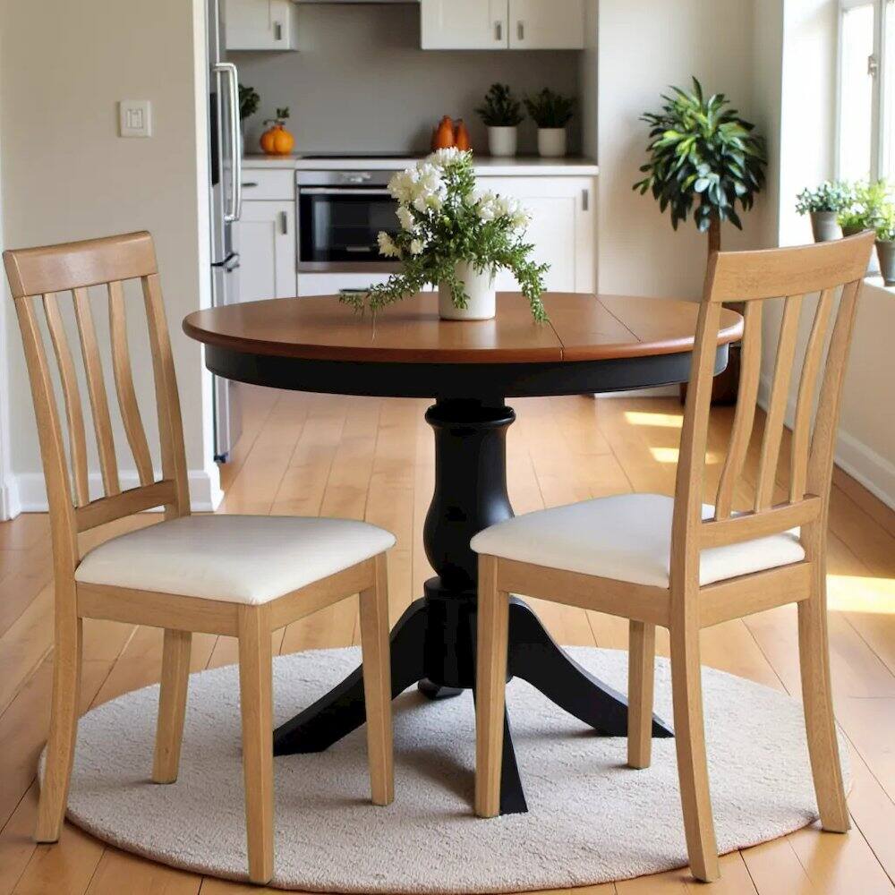Angle. FurniFact - Elegant Dining Chairs – Faux Leather Seat & Solid Wood - Oak.