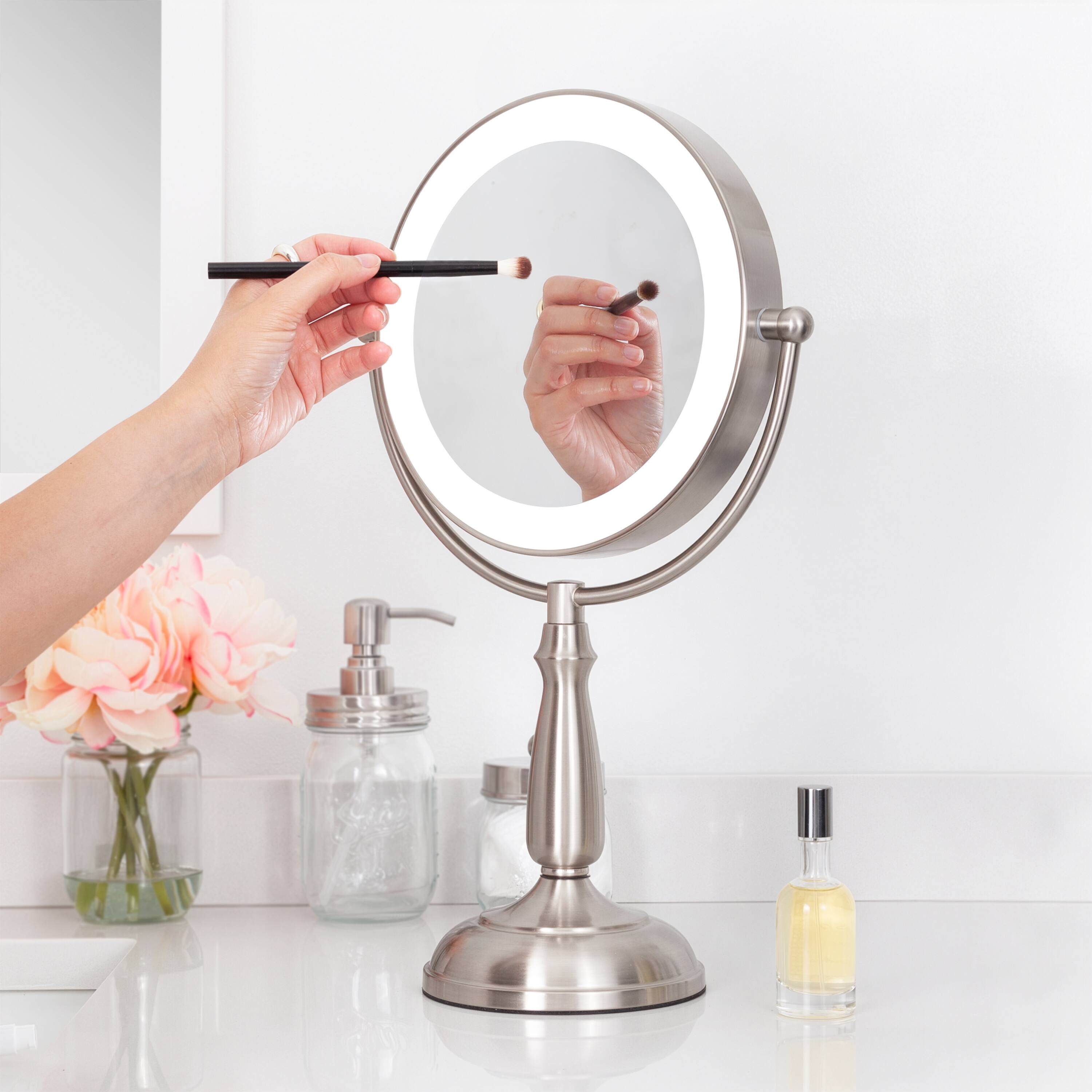 Alt View 7. Zadro - LED Lighted Makeup Mirror with Touch Control and Magnification Options 5X, 10X, 12X - Satin Nickel.
