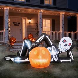 Winado - 7FT Halloween Inflatable Wacky Lying Skeleton with Lights, Pumpkin for Indoor Outdoor Holiday Garden Party Decoration - White & Black
