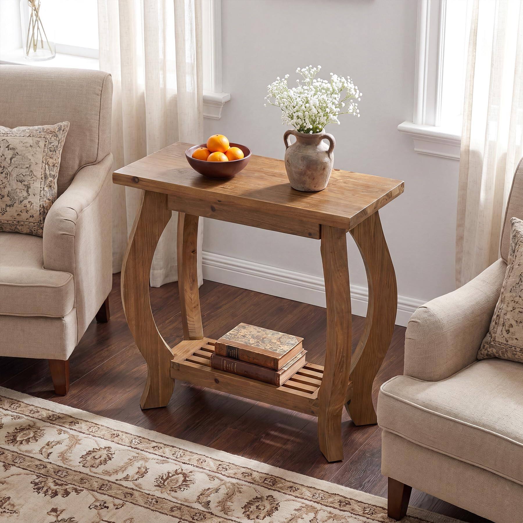 Alt View 1. Tribesigns - Solid Wood End Table Set of 2, 3-Drawer Narrow Side Table, Brown - Brown.