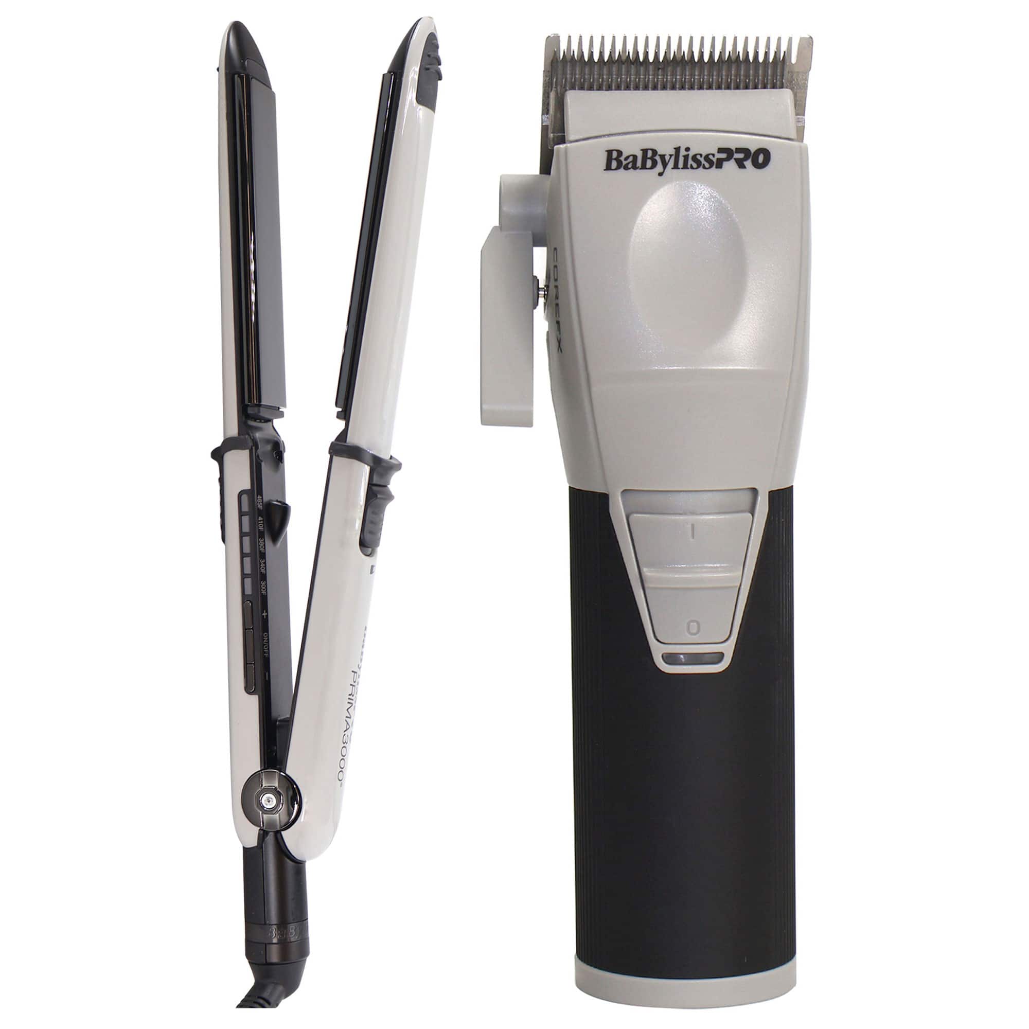 Babyliss - Pro Nano Titanium Prima 3000 1 1/4" Flat Iron + COREFX Pro Hair Clipper - Silver