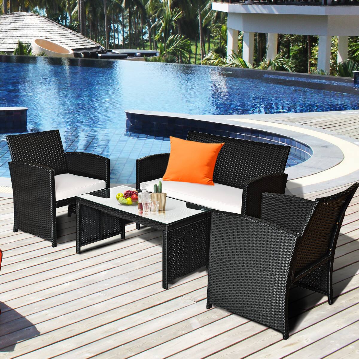 Alt View 3. Costway - Costway 8PCS Patio Rattan Furniture Conversation Set Cushioned Sofa Table Garden - Multicolor.