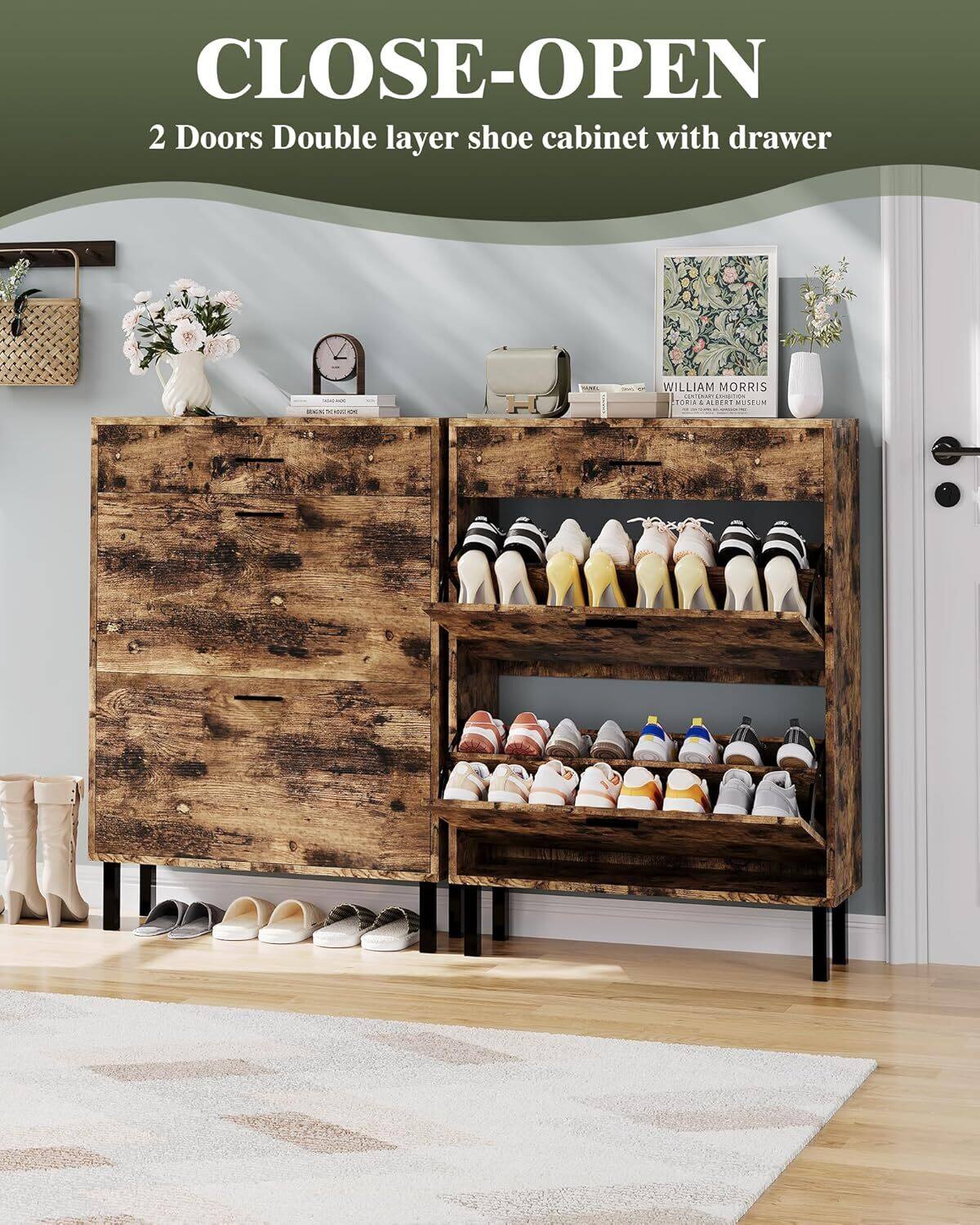 CLOSE-OPEN  
2 Doors Double layer shoe cabinet with drawer  

WILLIAM MORRIS  
VICTORIA & ALBERT MUSEUM