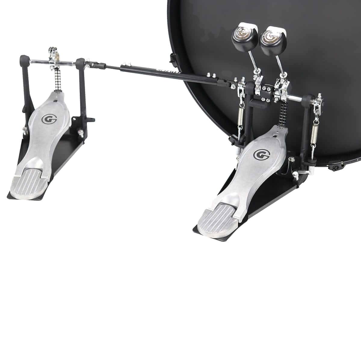 Back. Gibraltar Hardware - 6000 Series Double Chain Drive Double Bass Drum Pedal, with G Style Fast Touch Footboards, Dual Surface Beaters.