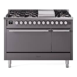 ILVE - Professional Plus II Series 48 in. Dual Fuel Range with 8 Sealed Burners + Griddle (Liquid Propane, Satin Trim) - Graphite Matte