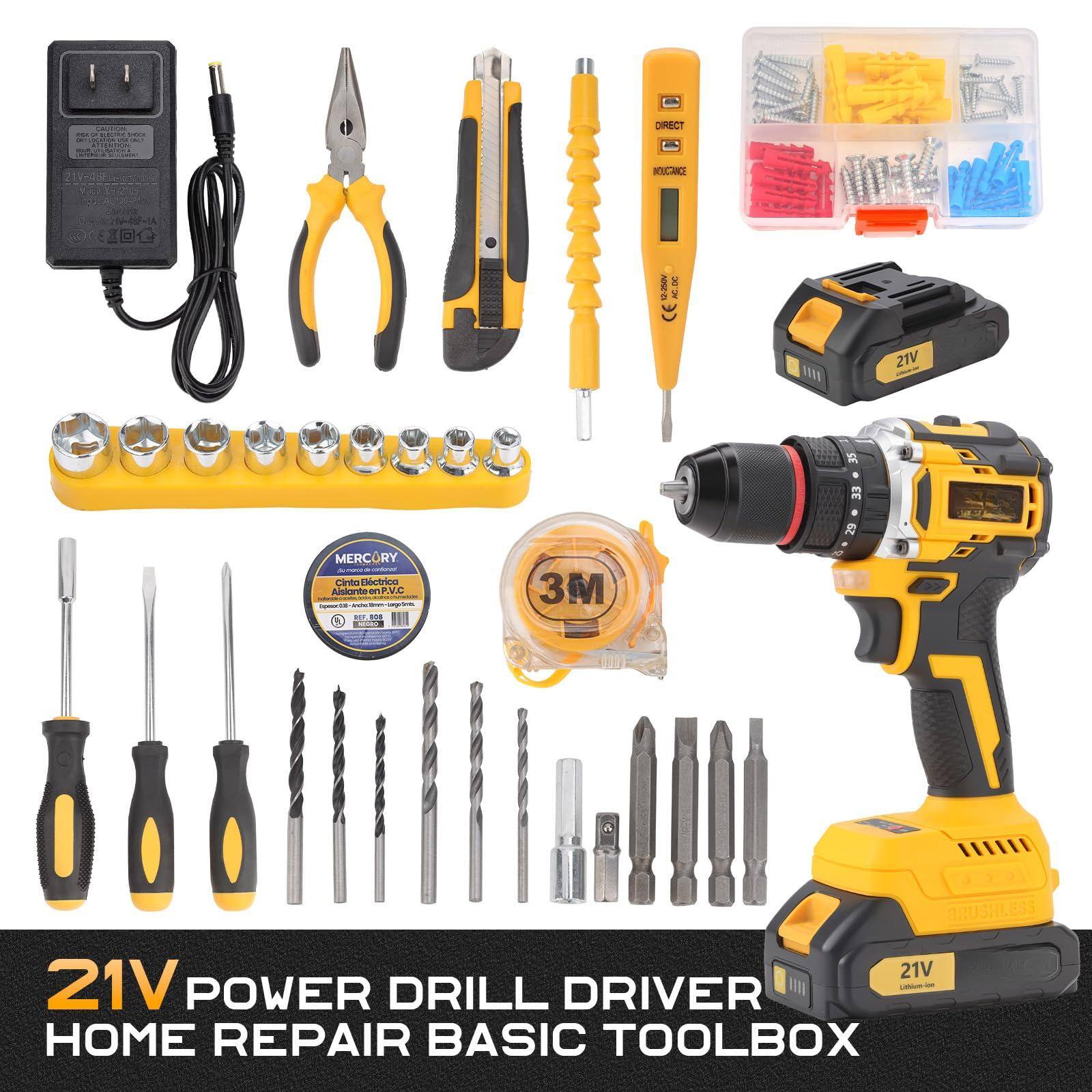 21V POWER DRILL DRIVER HOME REPAIR BASIC TOOLBOX