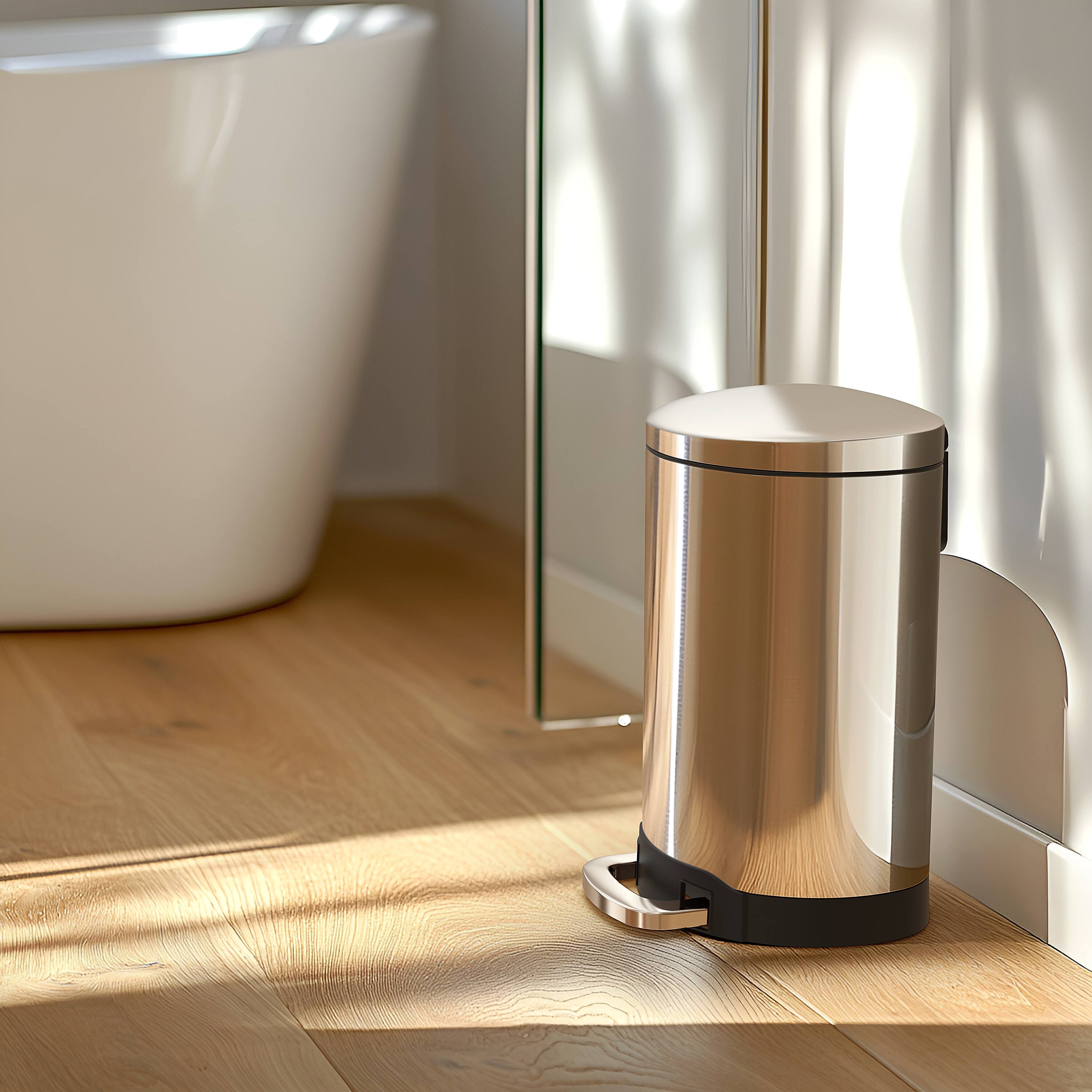 Alt View 7. Innovaze - 1.6 Gal./6 Liter Stainless Steel Semi-round Step-on Trash Can for Bathroom and Office - Silver.