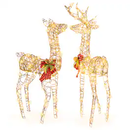 Gymax - 3-Piece Reindeer Family Set w/ LED Lights Christmas Deer Weather-resistant Outdoor Indoor - Brown