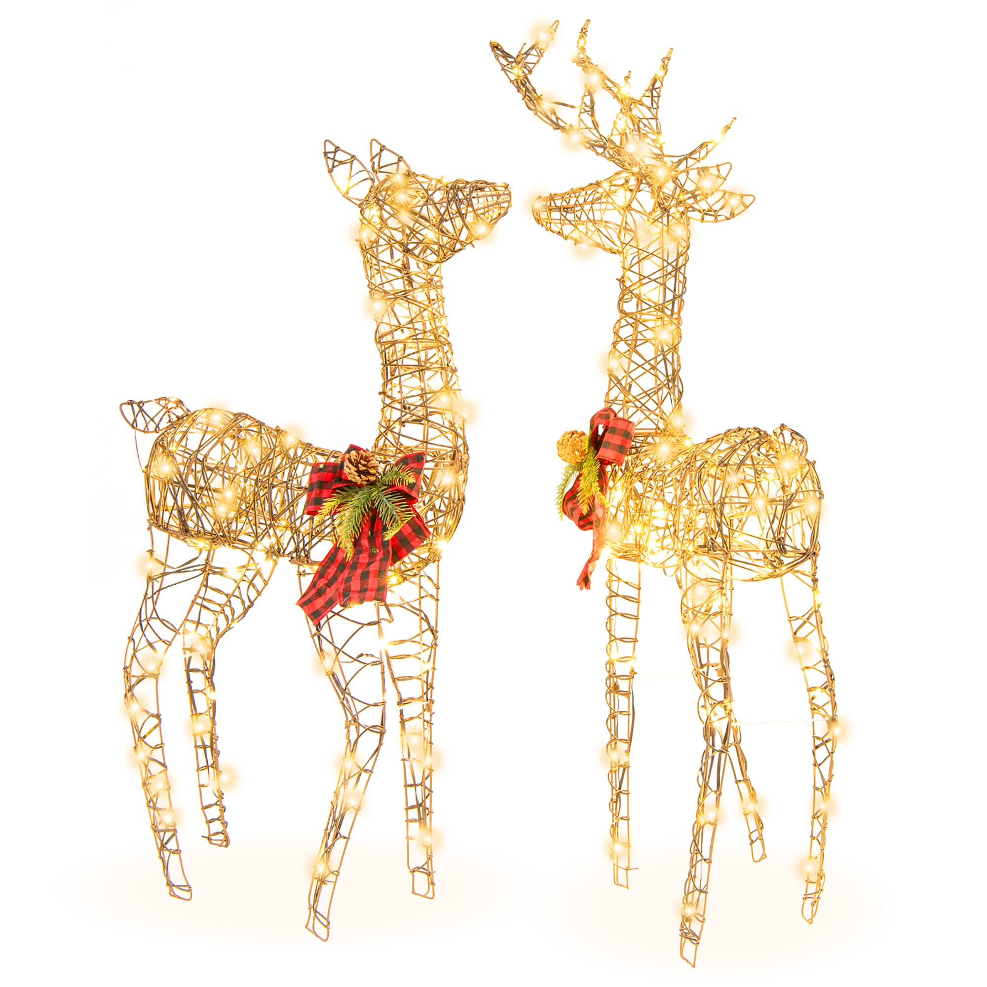 Front. Gymax - Gymax 3-Piece Reindeer Family Set w/ LED Lights Christmas Deer Weather-resistant Outdoor Indoor - Brown.