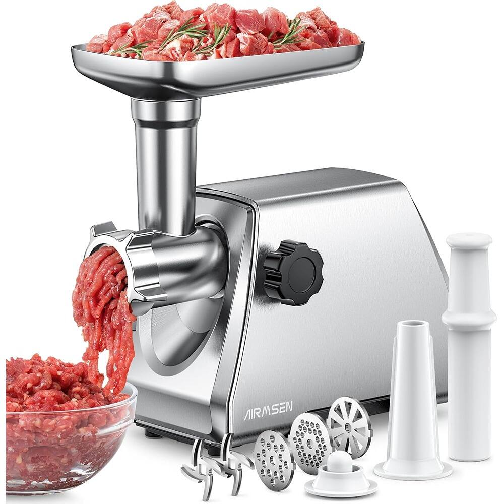 Front. MOSZAR LLC - Electric Meat Grinder – Stainless Steel, Heavy-Duty, Silver - Stainless Steel.