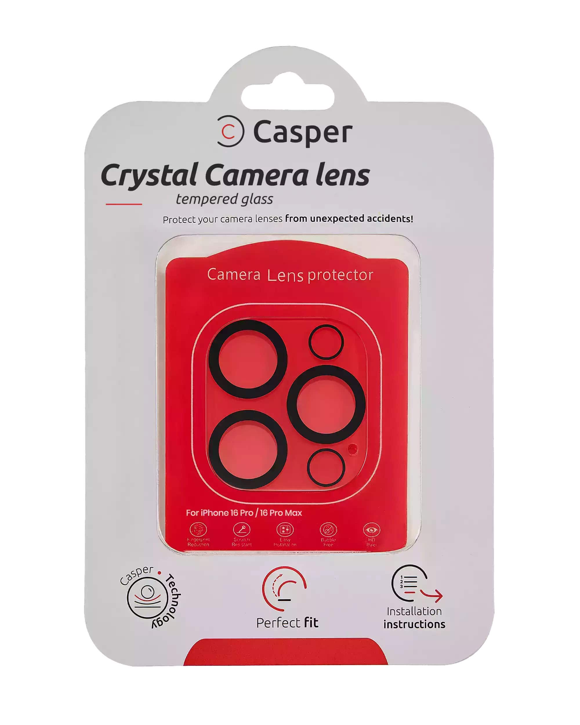 Casper - Camera Lens Protector Compatible For iPhone 16 Pro / 16 Pro Max - Crystal Full Cover - Clear/Transparent
