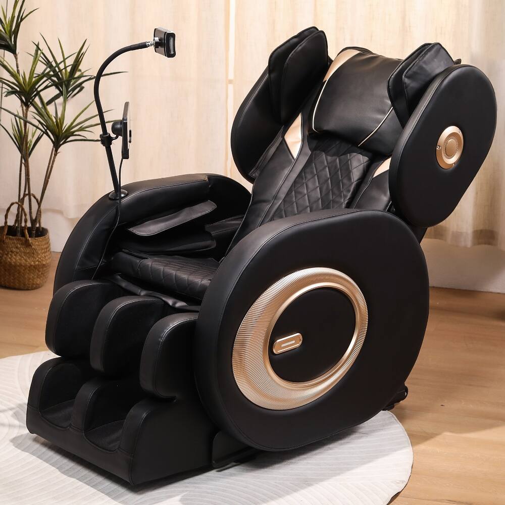 Front. Ropilly - Ropilly black pu leather massage chair with zero gravity and full body airbags - Black.